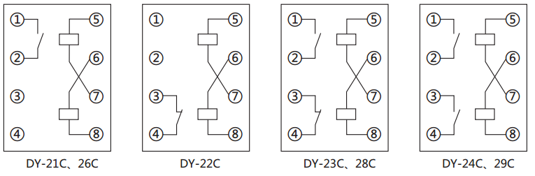 DY-21C、D電壓繼電器內部接線圖