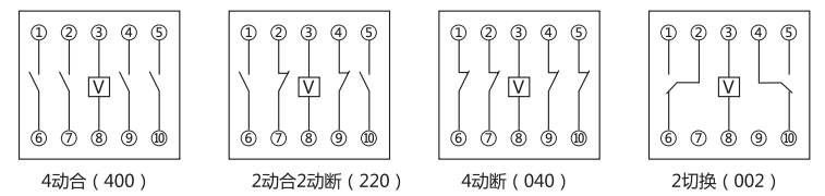 DZ-54中間繼電器內(nèi)部接線(xiàn)圖及外引接線(xiàn)圖